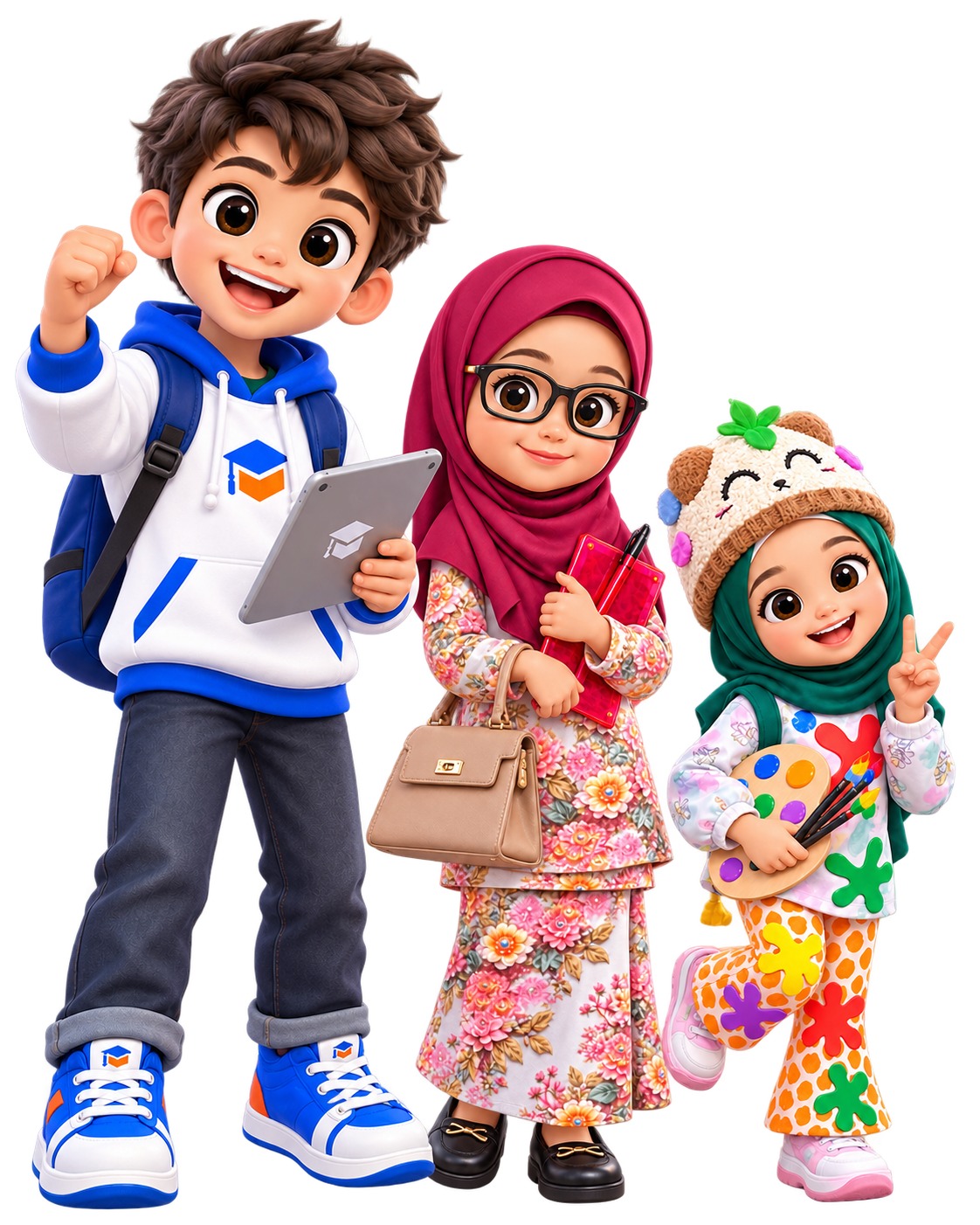 Tiga watak utama SmartStudy untuk hero utama laman hadapan